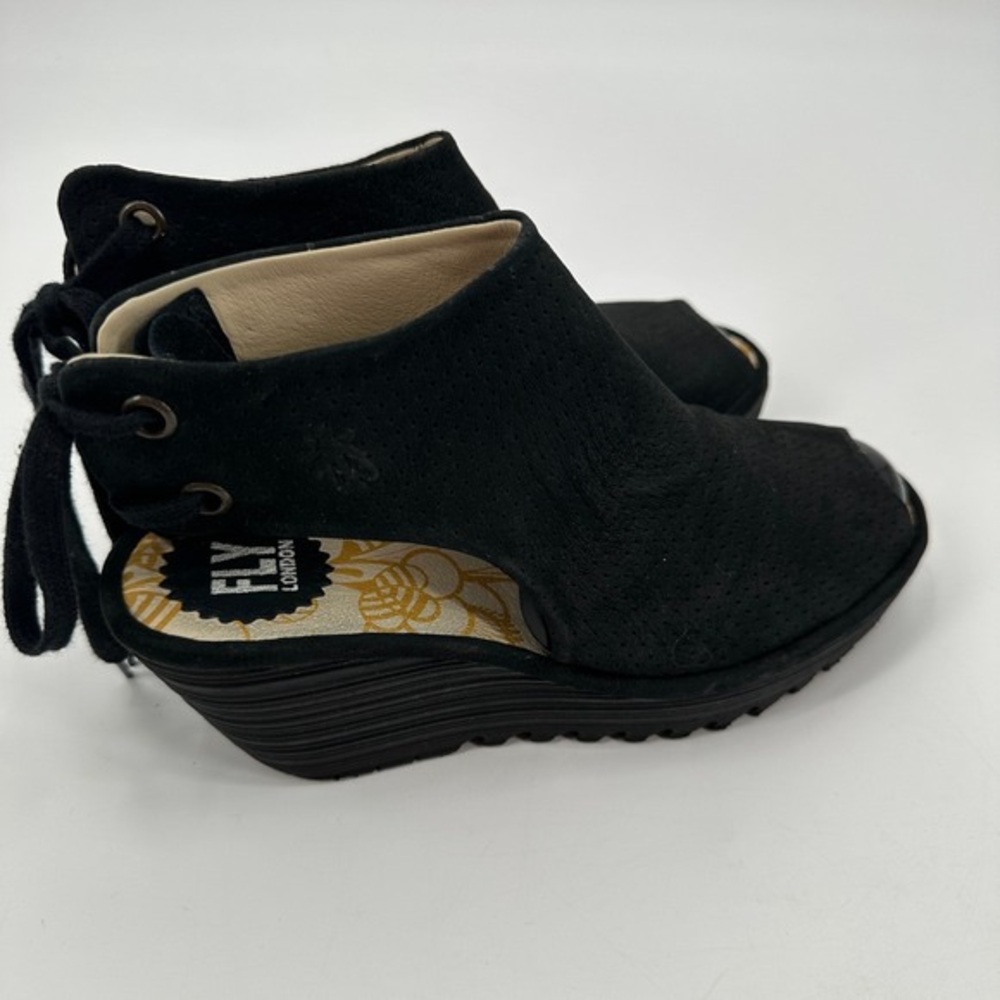 Black Peep Toe Platform Ankle Booties - Picture 3 of 4